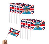 Jubilee Flags 2022, Union Jack Flags Plat-inum Jubilee Banner Poster, banderines mano con bandera británica para 70 aniversario la reina Isabel II, 14 x 21 cm, 10 unidades