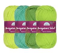 Amigurumi Select - Madejas de hilo 100% acrílico para manualidades, ganchillo y proyectos de tejer, peso de dedos acrílico, tonos de verde, 4 madejas
