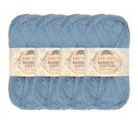 JubileeYarn Baby - Hilo de algodón de bambú suave, 50 g por madeja, 4 madejas, color azul glaciar desteñido