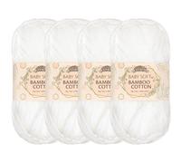 JubileeYarn Baby - Hilo de algodón de bambú suave, 50 g por madeja, 4 madejas, color blanco