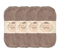 JubileeYarn Baby - Hilo de algodón de bambú suave, 50 g por madeja, 4 madejas, color café