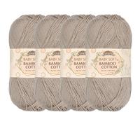 JubileeYarn Baby - Hilo de algodón de bambú suave, 50 g por madeja, 4 madejas, color gris arena