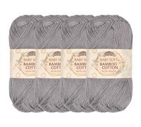 JubileeYarn Baby - Hilo de algodón de bambú suave, 50 g por madeja, 4 madejas, color gris humo