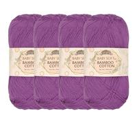 JubileeYarn Baby - Hilo de algodón de bambú suave, madeja, 50 g, morado oscuro, 4 madejas