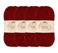 JubileeYarn Baby - Hilo de algodón de bambú suave, madeja, 50 g, rojo vivo, 4 madejas
