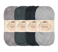 JubileeYarn Baby - Hilo de algodón de bambú suave, madeja, 50 g, tonos de gris, 4 madejas