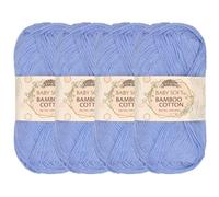 JubileeYarn Baby Soft Bamboo Cotton Yarn - Hilo de algodón (50 g/hebra, 4 ovillos), color azul
