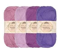JubileeYarn Baby Soft Bamboo Cotton Yarn - Hilo de algodón (50 g/hebra, 4 ovillos), color morado