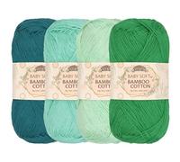 JubileeYarn Baby Soft Hilo de bambú y algodón suave, 50 g por ovillo, 4 ovillos, tonos verdes