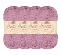 JubileeYarn Bamboo Cotton Sport - Hilo de algodón de 4 capas, 50 g/madeja, algodón de azúcar, 4 madejas
