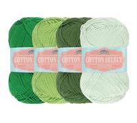 JubileeYarn Cotton Select Hilo, peso deportivo, 50 g/madeja, tonos de verde, 4 madejas