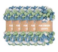 JubileeYarn Fun Finger Loops - Hilo de poliéster Jumbo Weight Loop - 100 g/madeja - Multicolor azul verde - 5 madejas