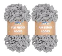 JubileeYarn, Fun Finger Loops, Madeja de lana, 2 unidades, 100 g, poliéster jumbo, Gris claro (Light Grey)