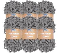 JubileeYarn Fun Finger Loops - Ovillo de hilo de poliéster gigante, 100 g/madeja, gris, 6 madejas