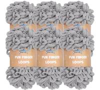 JubileeYarn Fun Finger Loops - Ovillo de hilo de poliéster gigante, 100 g/madeja, gris claro, 6 madejas