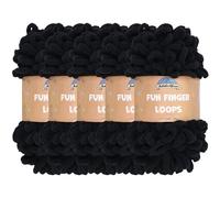JubileeYarn Fun Finger Loops - Ovillo de hilo de poliéster jumbo de peso - 100 g/madeja - Negro - 5 madejas
