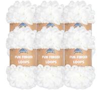 JubileeYarn Fun Finger Loops - Ovillo de hilo de poliéster Jumbo Weight Loop - 100 g/madeja, color blanco, 6 madejas