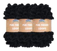 JubileeYarn Fun Finger Loops - Ovillo de hilo de poliéster Jumbo Weight Loop - 100 g/madeja, color negro, 3 madejas