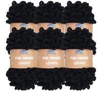 JubileeYarn Fun Finger Loops - Ovillo de hilo de poliéster Jumbo Weight Loop - 100 g/madeja, color negro, 6 madejas