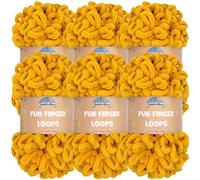 JubileeYarn Fun Finger Loops - Ovillo de hilo de poliéster Jumbo Weight Loop - 100 g/madeja - mostaza - 6 madejas