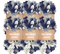 JubileeYarn Fun Finger Loops - Ovillo de hilo de poliéster Jumbo Weight Loop - 100 g/madeja - Multicolor azul marino gris - 6 madejas