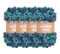 JubileeYarn Fun Finger Loops - Ovillo de hilo de poliéster Jumbo Weight Loop - 100 g/madeja - Poseidon - 4 madejas