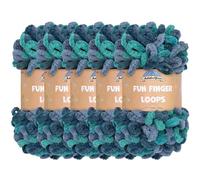 JubileeYarn Fun Finger Loops - Ovillo de hilo de poliéster Jumbo Weight Loop - 100 g/madeja - Poseidon - 5 madejas