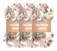 JubileeYarn Fun Finger Loops - Ovillo de hilo de poliéster Jumbo Weight Loop - 100 g/madeja - rosa, marrón y blanco - 3 madejas