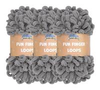 JubileeYarn Fun Finger Loops - Ovillo de lana (poliéster, 100 g), color gris, 3 madejas