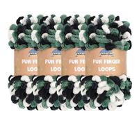 JubileeYarn Fun Finger Loops - Ovillo de poliéster Jumbo Weight Loop - 100 g/madeja - Blanco, Negro Verde - 4 madejas