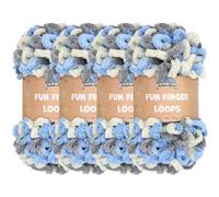 JubileeYarn Fun Finger Loops - Ovillo de poliéster Jumbo Weight Loop - 100 g/madeja - Multicolor gris azul claro - 4 madejas
