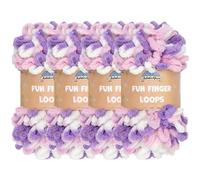 JubileeYarn Fun Finger Loops - Ovillo de poliéster Jumbo Weight Loop - 100 g/madeja - Púrpura, rosa y blanco, 4 madejas