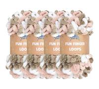 JubileeYarn Fun Finger Loops - Ovillo de poliéster Jumbo Weight Loop - 100 g/madeja - Rosa, marrón y blanco - 4 madejas