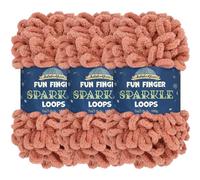 JubileeYarn Fun Finger Sparkle Loops - Hilo de poliéster con lazo de peso jumbo - 100 g/madeja - Rose Dawn - 3 madejas