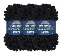 JubileeYarn Fun Finger Sparkle Loops - Hilo de poliéster Jumbo Weight Loop - 100 g/madeja, color negro - 3 madejas