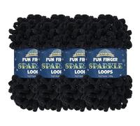 JubileeYarn Fun Finger Sparkle Loops - Hilo de poliéster Jumbo Weight Loop - 100 g/madeja, color negro - 4 madejas