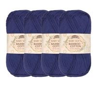 JubileeYarn - Hilo de algodón de bambú suave para bebé, madeja, 50 g, color azul noche fría, 4 madejas