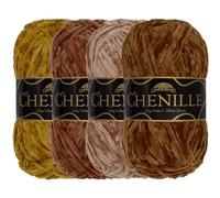 JubileeYarn - Hilo de chenilla, grosor medio, 100 g/madeja, tonos de marrón, paquete de colores surtidos de terciopelo, ovillo para ganchillo y punto, 4 madejas