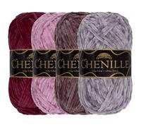 JubileeYarn - Hilo de chenilla, grosor medio, 100 g/madeja, tonos de morado, paquete de colores surtidos de terciopelo, 4 madejas