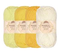 JubileeYarn - Hilo de grosor sport de algodón y bambú, 50 g por madeja, 4 madejas, tonos amarillos