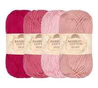 JubileeYarn - Hilo de grosor sport de algodón y bambú, 50 g por madeja, 4 madejas, tonos rosas