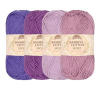 JubileeYarn - Hilo deportivo de algodón de bambú, 50 g/madeja, tonos morados, 4 madejas