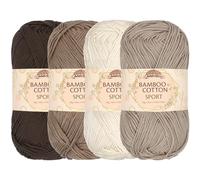 JubileeYarn Hilo deportivo de algodón de bambú, 50 g/ovillo, tonos marrones, 4 ovillos