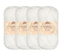 JubileeYarn - Hilo deportivo de algodón de bambú de 4 capas, 50 g/madeja, color blanco, 4 madejas