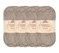 JubileeYarn - Hilo deportivo de algodón de bambú de 4 capas, 50 g/madeja, color marrón acantilado arena, 4 madejas