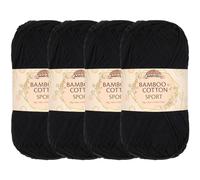 JubileeYarn - Hilo deportivo de algodón de bambú de 4 capas, 50 g/madeja, color negro medianoche, 4 madejas