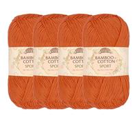 JubileeYarn - Hilo deportivo de algodón de bambú de 4 capas, madeja, 50 g, naranja quemado, 4 madejas