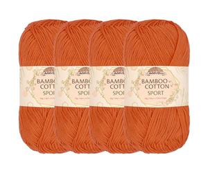JubileeYarn - Hilo deportivo de algodón de bambú de 4 capas, madeja, 50 g, naranja quemado, 4 madejas