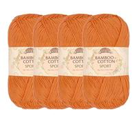 JubileeYarn - Hilo deportivo de algodón de bambú, madeja, 50 g, naranja sangre, 4 madejas