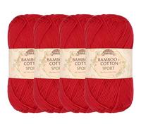 JubileeYarn - Hilo deportivo de algodón de bambú, madeja, 50 g, rojo carmín, 4 madejas